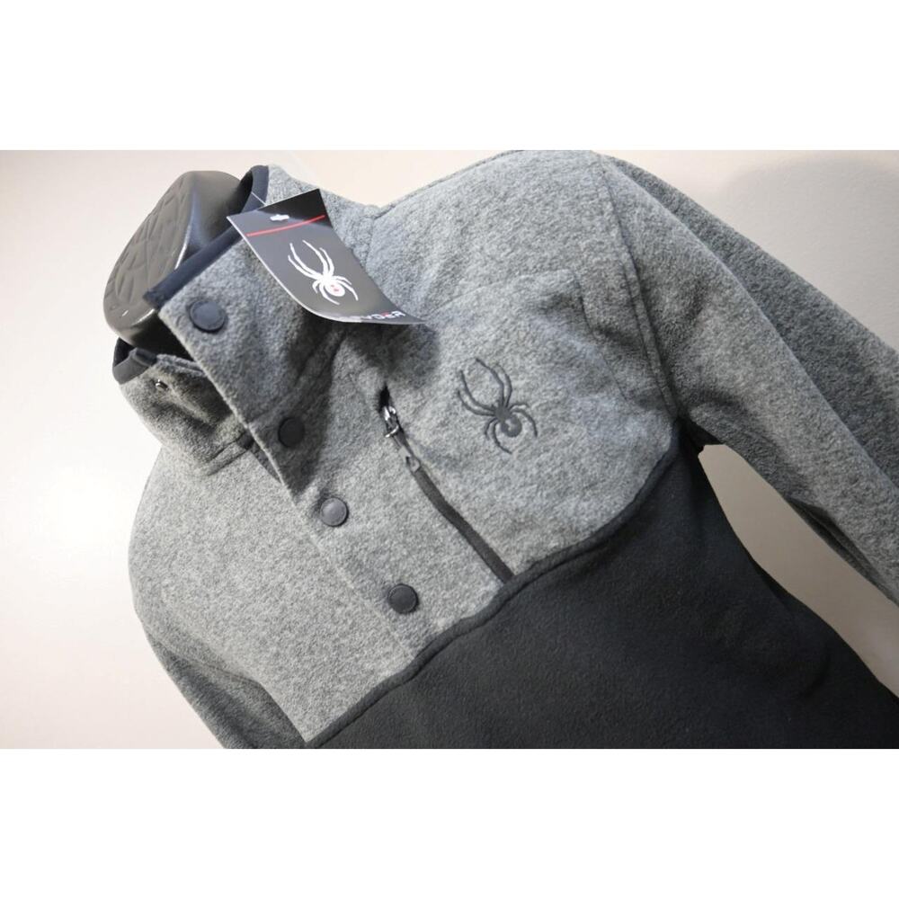 Spyder Fleece Jacket Snap Neck Black/Gray Performance Mens Size Small NWT